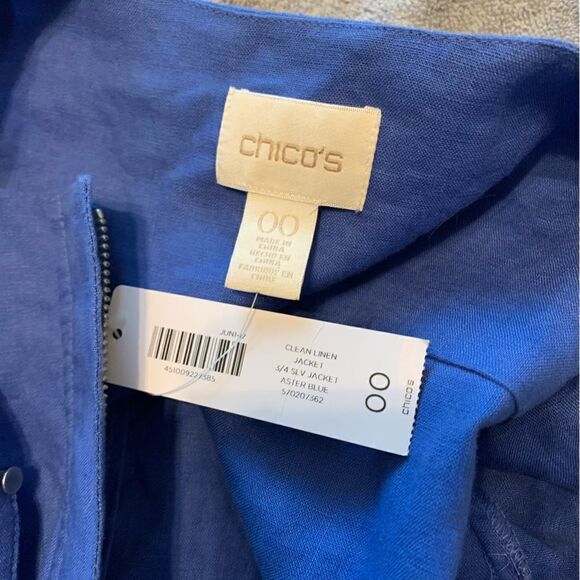 NWT Chicos Blue Linen Zippered Jacket size 00 - Picture 7 of 11